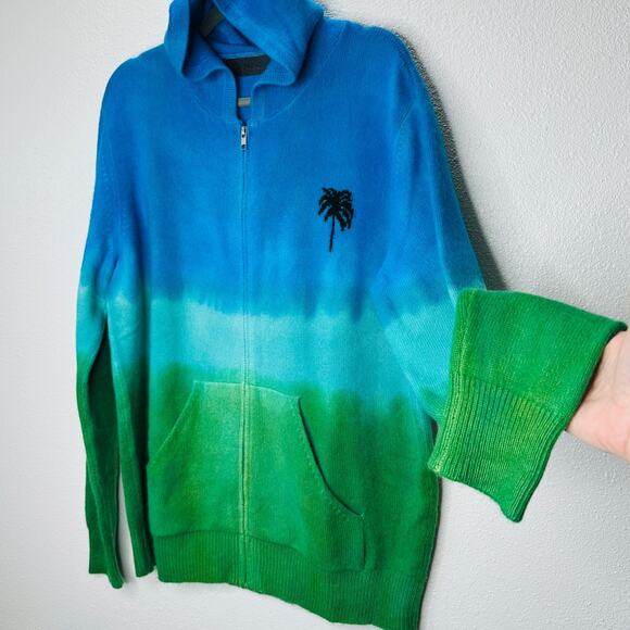 The Elder Statesman Blue Green Ombre Zip Hooded Cashmere Sweater XL - Picture 2 of 14